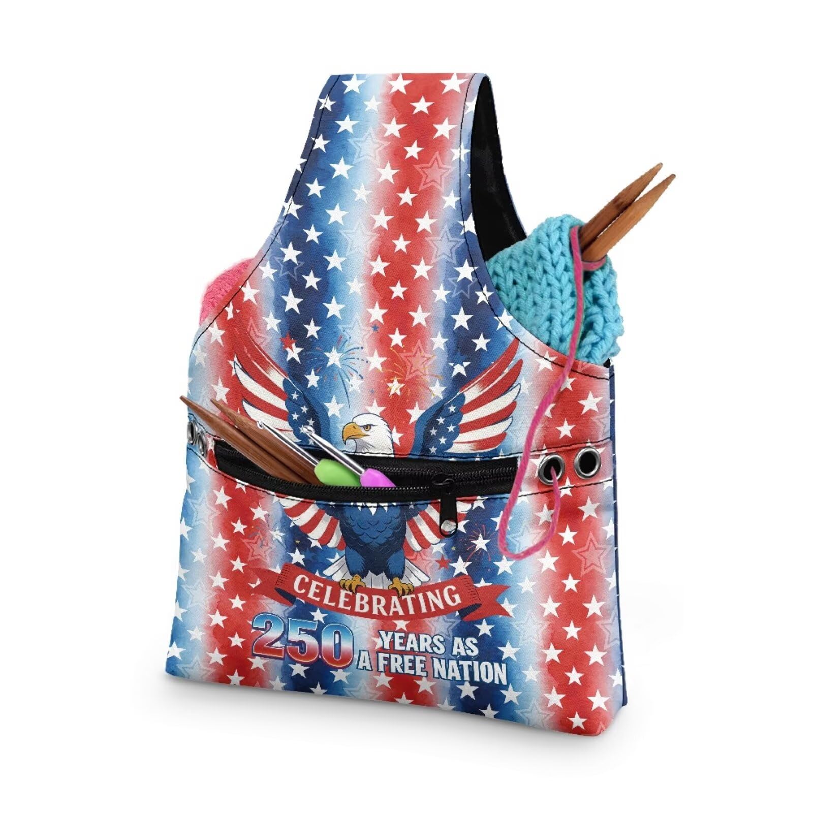 ZUXONGSY Patriotic Eagle Yarn Bag America250 Knitting Tote Bag Cookies Yarn Tote Yarn Organizers and Storage for Women Knitting Yarn Storage Bag Organizer