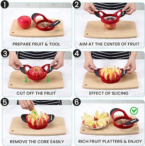 Miniatura 4 de Cortador de manzana grande de 4.72 pulgadas con 12 cuchillas, cortador profesional de manzana, descorazonador de manzana de acero inoxidable,