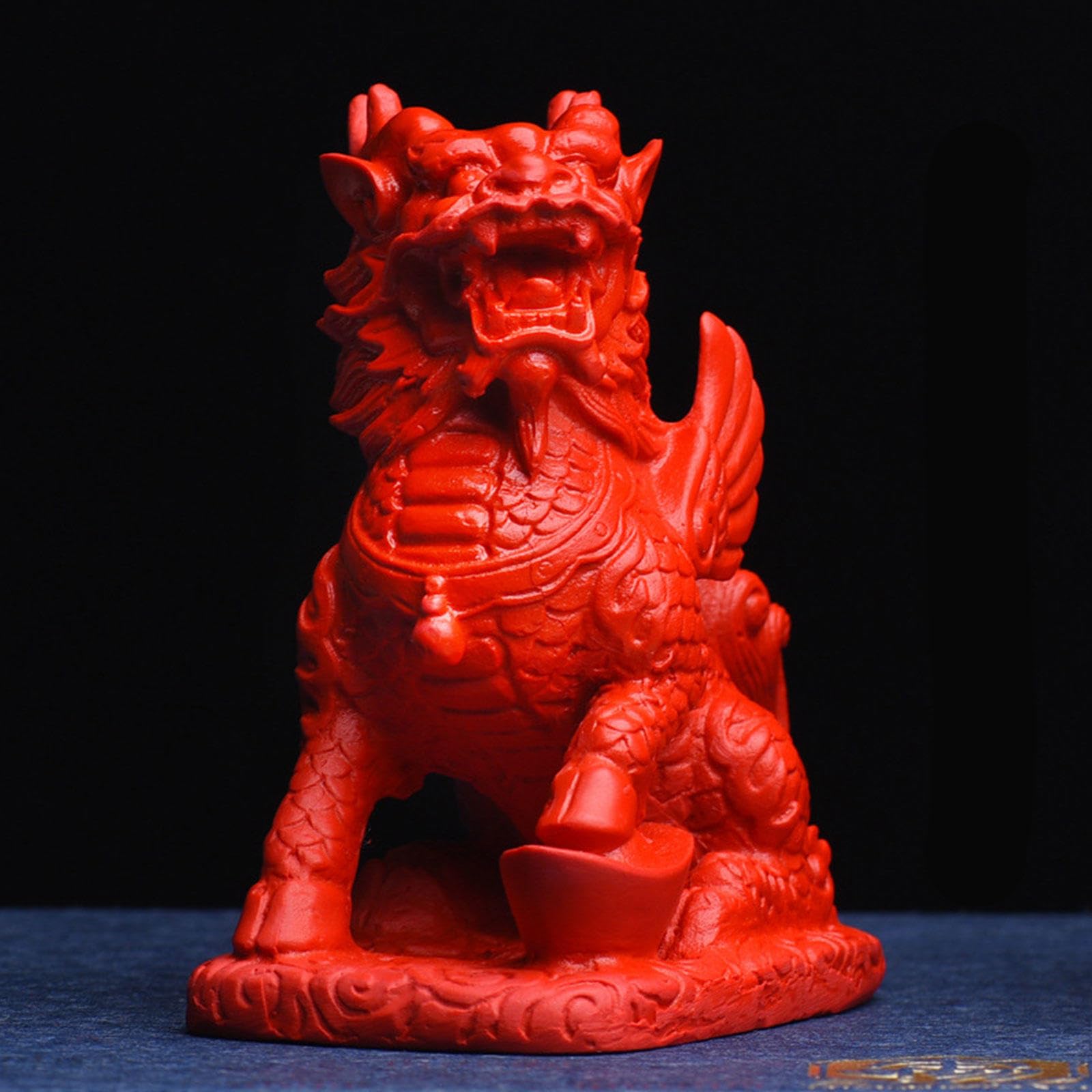 Feng Shui Set di Due Statue di Cinabro Rosso Chi Lin/Kylin Ricchezza Prosperità, Decorazione per La Casa Attira Ricchezza e Buona Fortuna