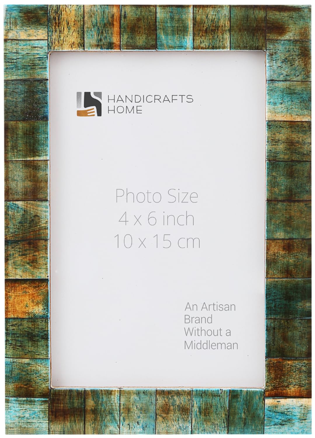 Handicrafts Home 4x6 Picture Frame, Handmade Bone Inlay Photo Frame, Verdigris Blue Decorative Frame, Tabletop or Wall Mount for Home Decor, Desk, Shelf, Living Room