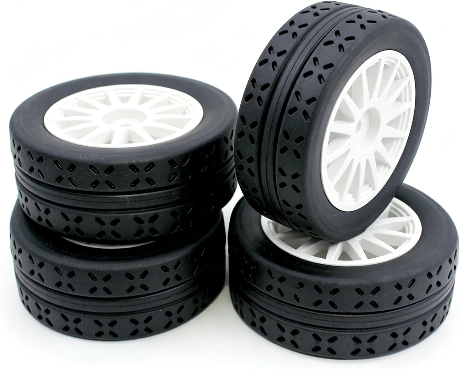 OD 70mm 1/10 RC Rally Racing Street Tires and Hard Plastic Wheels 12mm Hex for MJXRC 10304 Tamiya TT01 TT02 XV02 XV01 TA06 HPI KYOSHO PTG2 1:10 Scale On Road Drift Touring Car 4PCS (White)