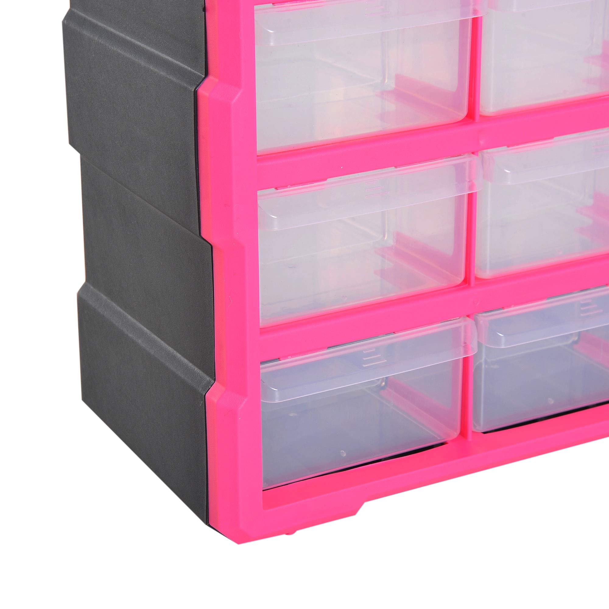 DURHAND Cajonera de plástico con 39 cajones transparentes, montaje en pared o en el suelo, 38 x 16 x 47,5 cm, rosa