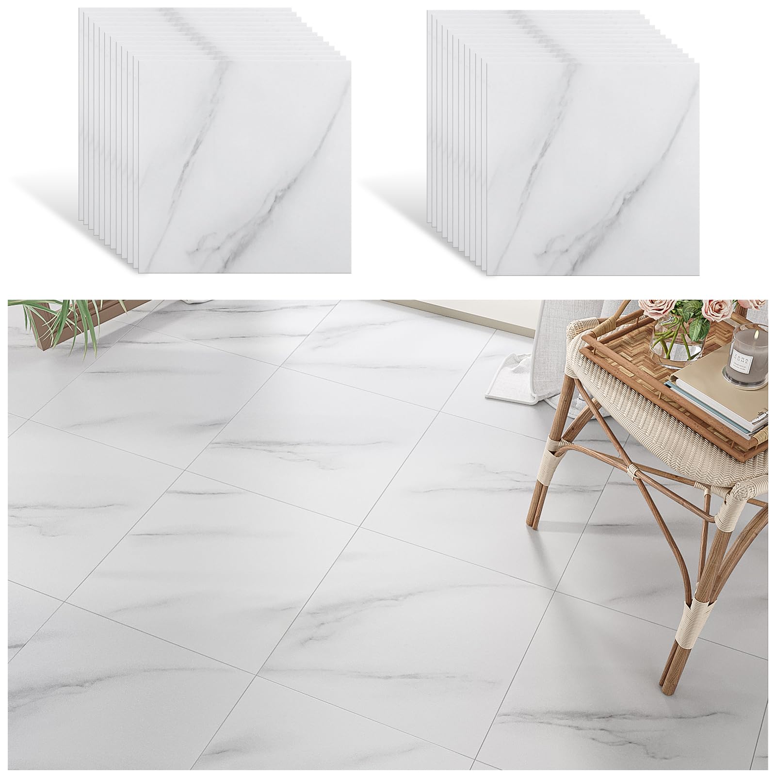 Buy VEELIKEWaterproof SelfAdhesive Vinyl Floor Tiles Modern White