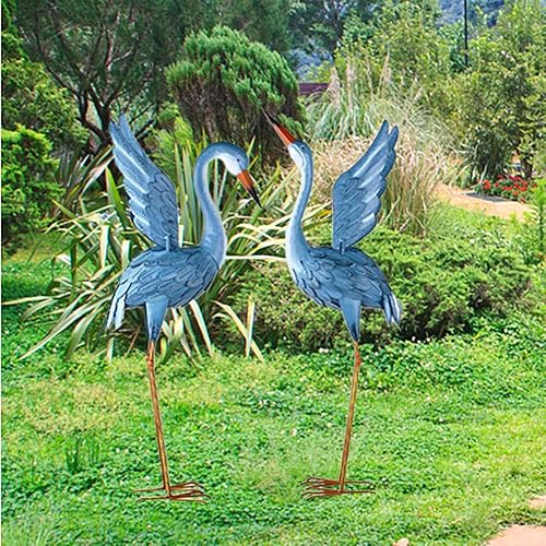 Miniatura 6 de Estatua de animales de grúas para decoración de jardín, decoración de jardín, arte de metal para decoración al aire libre de patio, 2 uds
