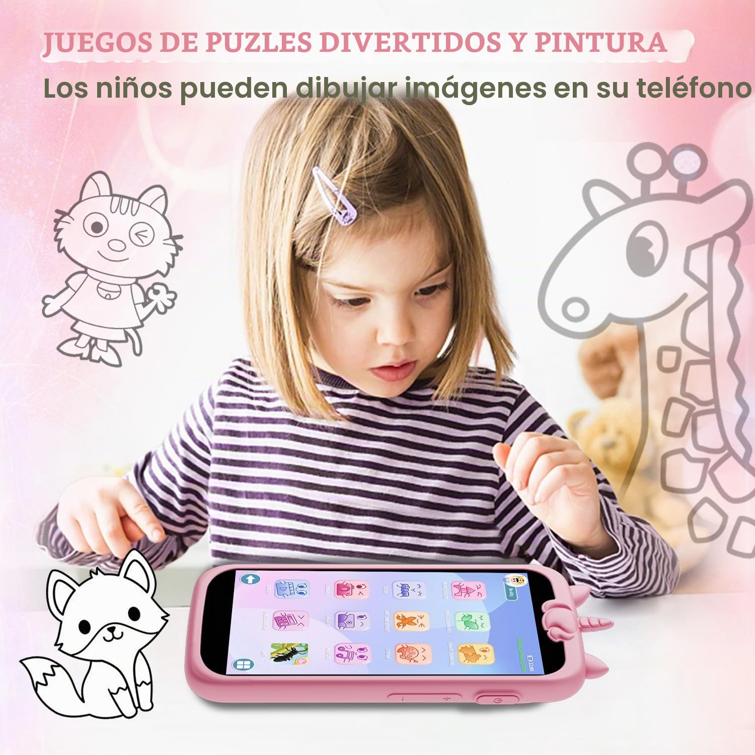 Smartphone Niños, 3.97" juguetes para niñas, regalos de cumpleaños de Navidad para niñas de 3 a 12 años, con 210+ Juegos de Puzzle, Control Parental, Cámara, Música