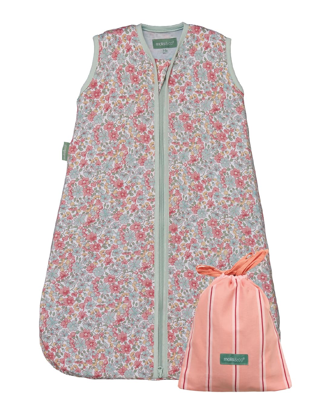 molis&co - Baby Schlafsack 0.5 TOG - Ideal für den Sommer - 100% Baumwolle (Oeko-TEX 100) - 0-6 Monat (70 cm) - Summer Bloom