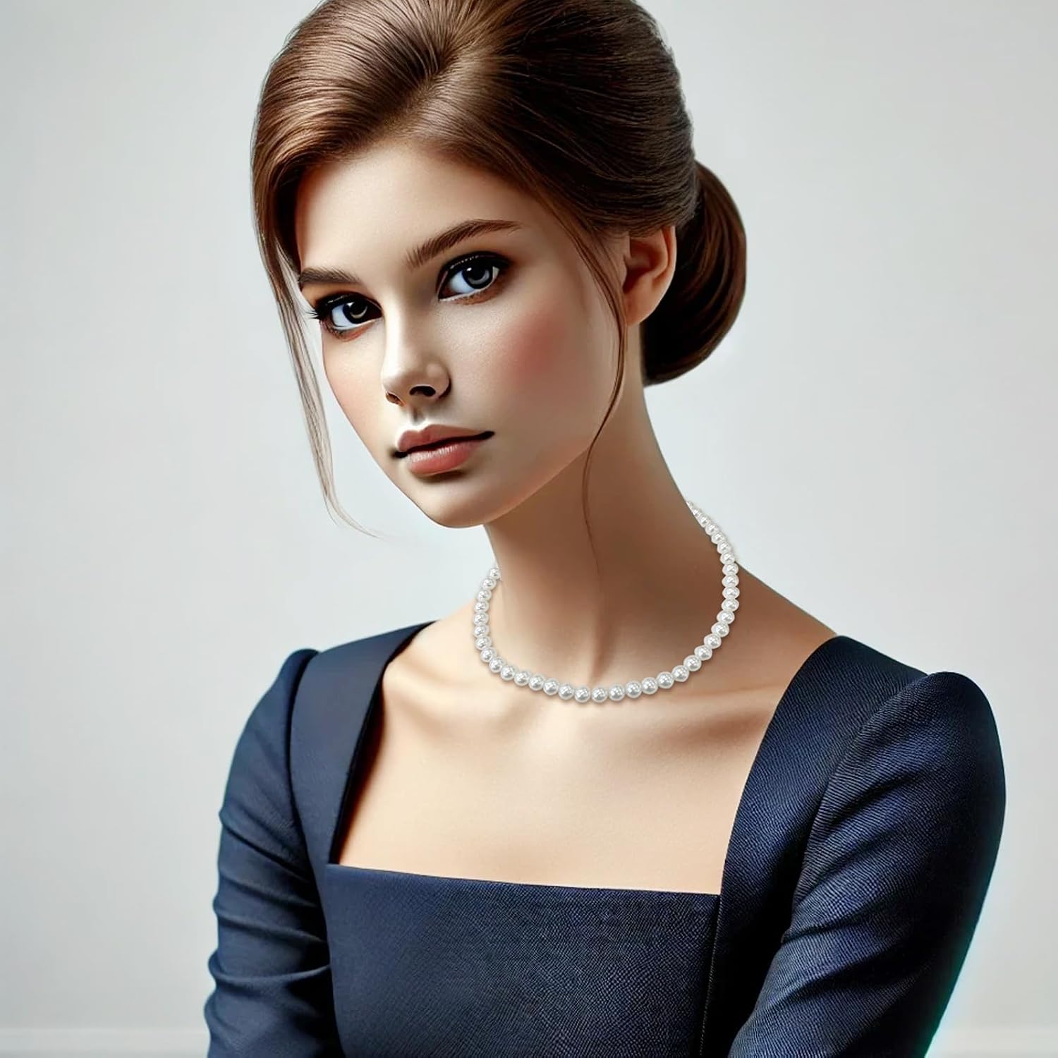 2 Pack Round Imitation Pearl Necklace – Wedding Pearl Necklace for Brides, 8mm & 6mm – Elegant Bridal & Everyday Jewelry, Handmade Pearls with Alloy Hooks