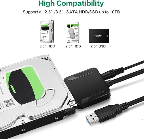 Vista 2 de Adaptador SATA a USB 3.0, cable convertidor de disco duro externo para disco duro de 2.5" 3.5", SSD con fuente de alimentación for SATA 3.5 SSD