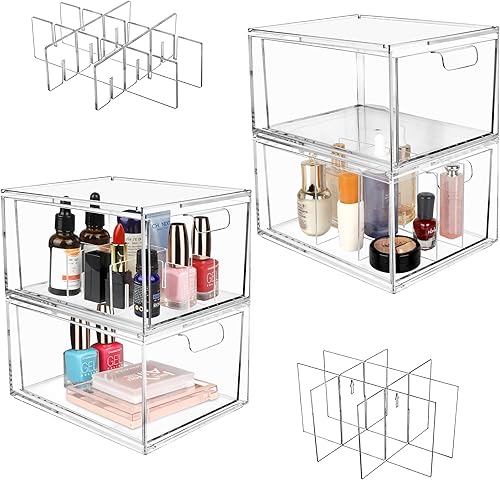 Miniatura 8 de Organizador de cajones, organizador de escritorio apilable con particiones interiores extraíbles para organización y almacenamiento de tocador,