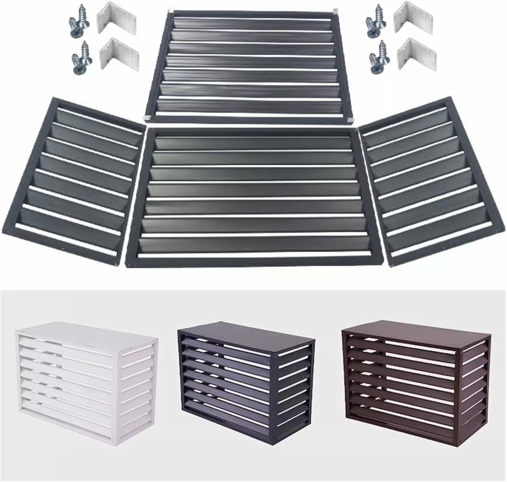 4-panelowe ogrodzenie klimatyzatora zewnętrzne panele ze stopu aluminium do ukrywania klimatyzatorów utrzymują porządek w ogrodzie (brązowe)