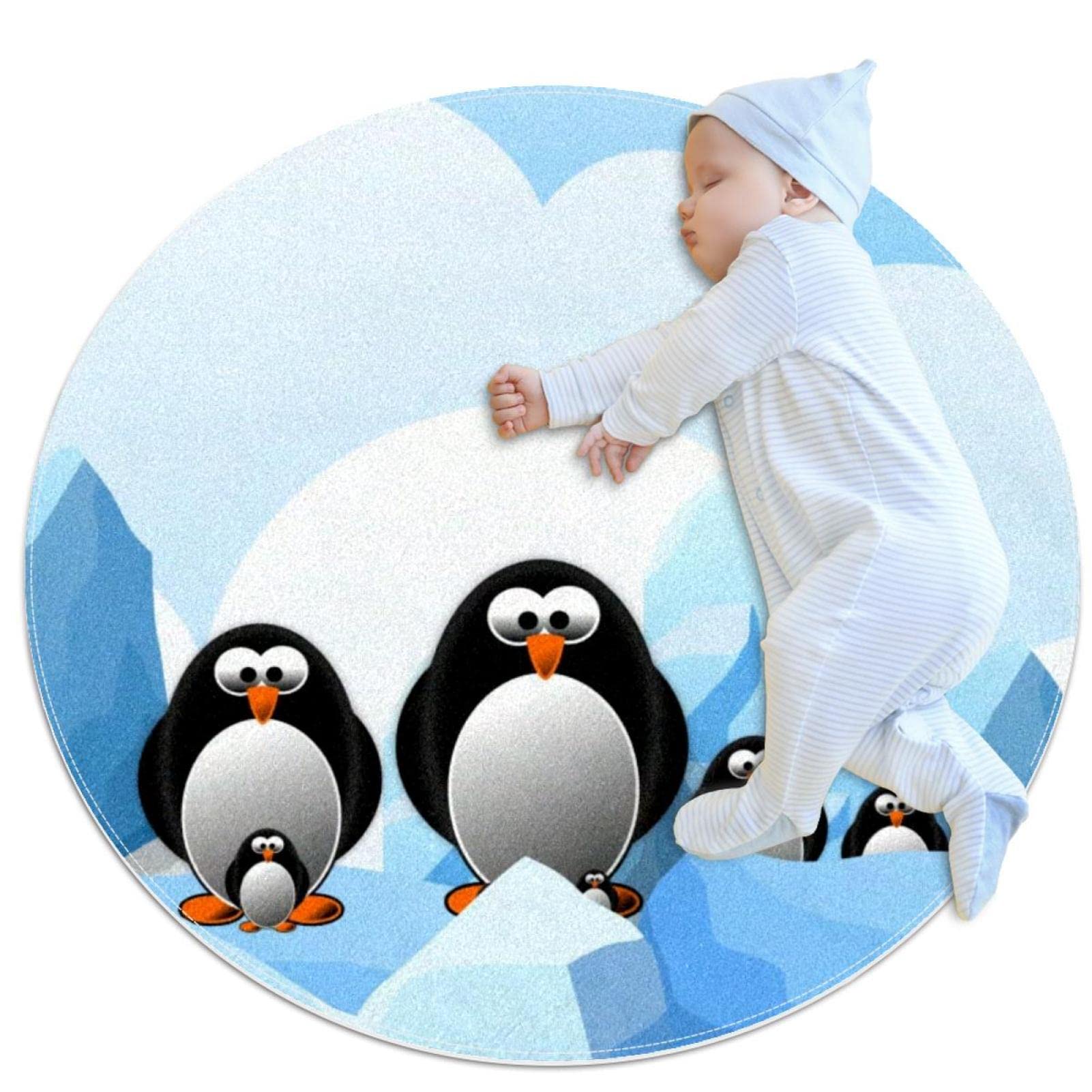 Tapis rond pingouin mignon JDEZ 100cm pour isoler les sols froids de la salle de jeux