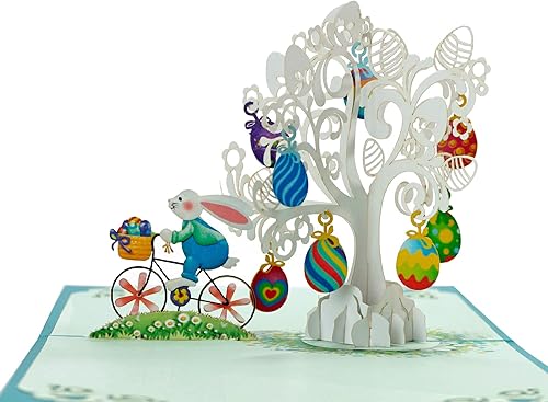 Miniatura 4 de Tarjeta emergente de Pascua 3D, conejito de Pascua, bicicleta con árbol de huevo, tarjeta de felicitación 3D, tarjeta de felicitación festiva,