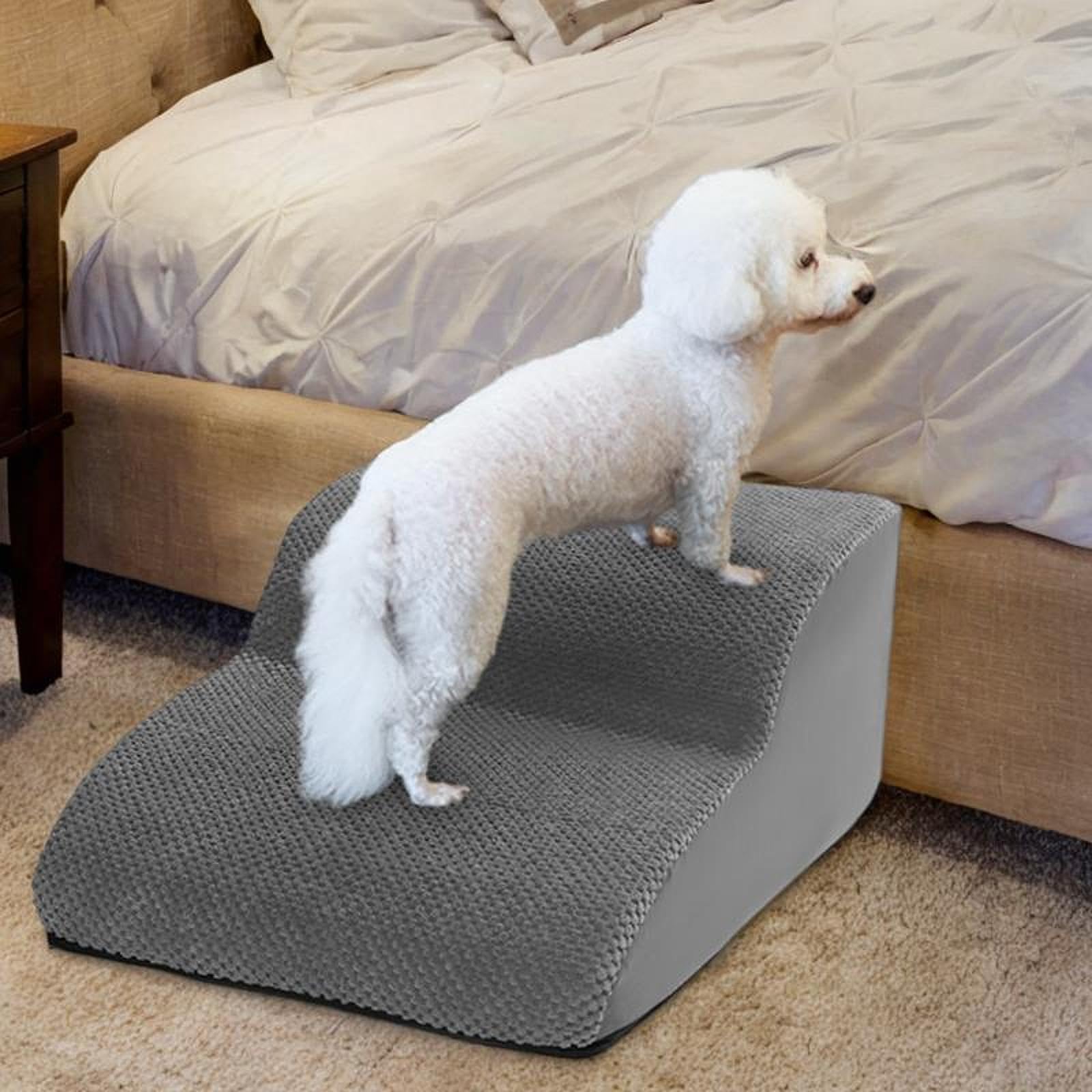 Hundetreppe Hunderampe Haustierstufe Katzentreppe mit Waschbarem Überzug Und Rutschfestem Boden Aus Weichem Schaumstoff für Tierpflege, Grau