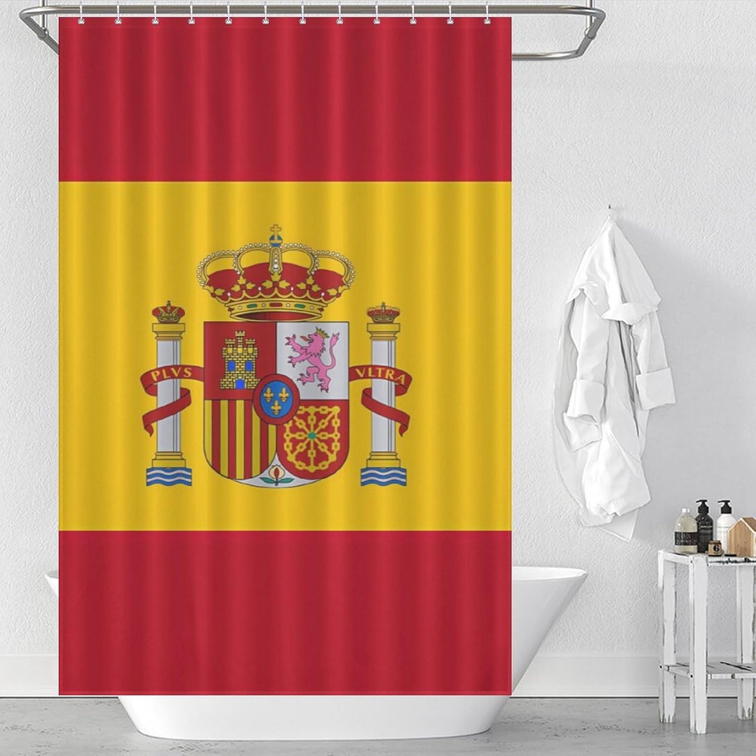 Spanish Flag Funny Shower Curtains Washable Bath Curtain Liner with Hooks for Bathroom Bath Tubs