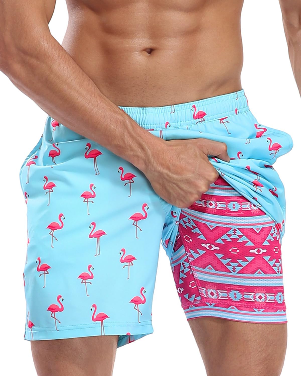 Mens Swim Trunks with Compression Liner,7 Inch Quick Dry Swim Shorts, Board Shorts,Beach Swimwear