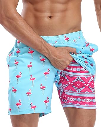 Mens Swim Trunks with Compression Liner,7 Inch Quick Dry Swim Shorts, Board Shorts,Beach Swimwear