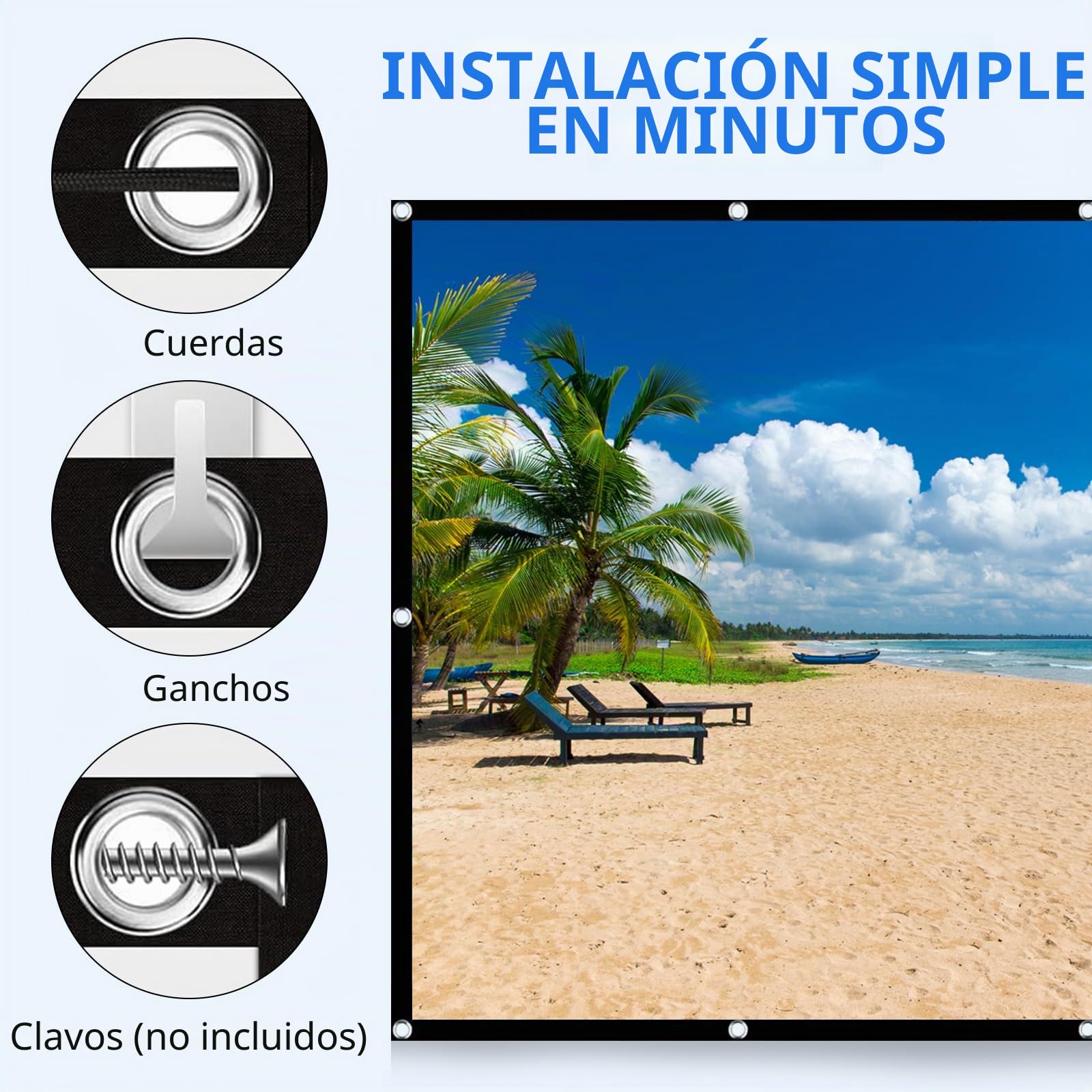 Pantalla de proyección de 150 pulgadas, pantalla de proyección, 16:9 HD, pantalla de proyección plegable antiarrugas, proyección de doble cara 332 x 187 cm, pantalla de proyección portátil para el