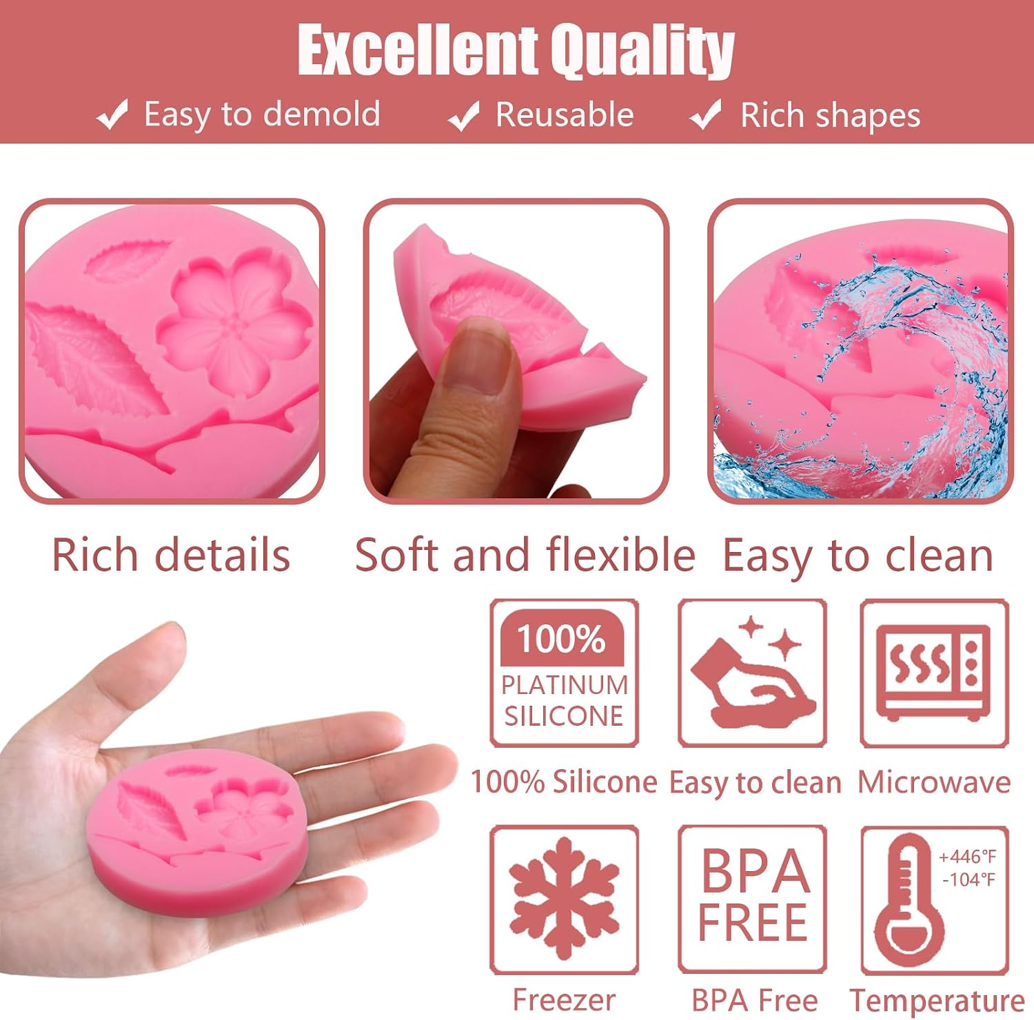 Peach Blossom Shape Molds 4 Pcs, Plant Flowers Leaf Fondant Silicone Molds for Cake Decoration Candy Sugar Cupcake Topper Cake Pop Popsicle Polymer Clay Crafts