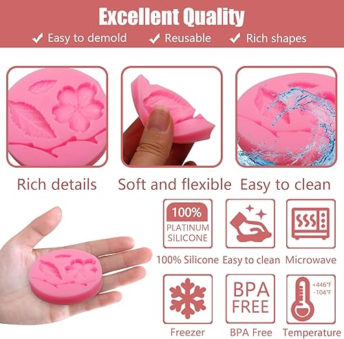 Miniatura 3 de Moldes en forma de flor de durazno, 4 unidades, moldes de silicona para decoración de pasteles, dulces, azúcar, cupcakes, pasteles, paletas,