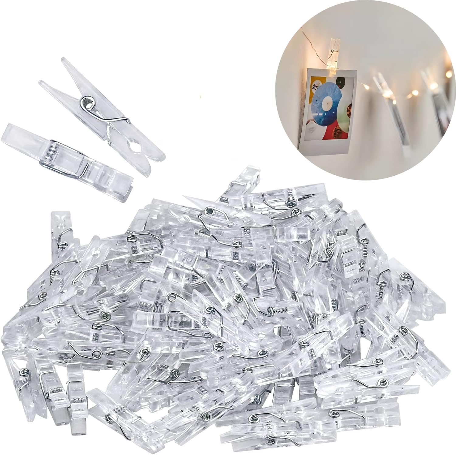 SHSHbuy Mini Mollette da Bucato Trasparenti,100 Pezzi Mollette in Plastica, Mini Clip con Molla per Appendere Foto Card Paper Arts & Crafts Picture DIY Scrapbooking 3.5 cm