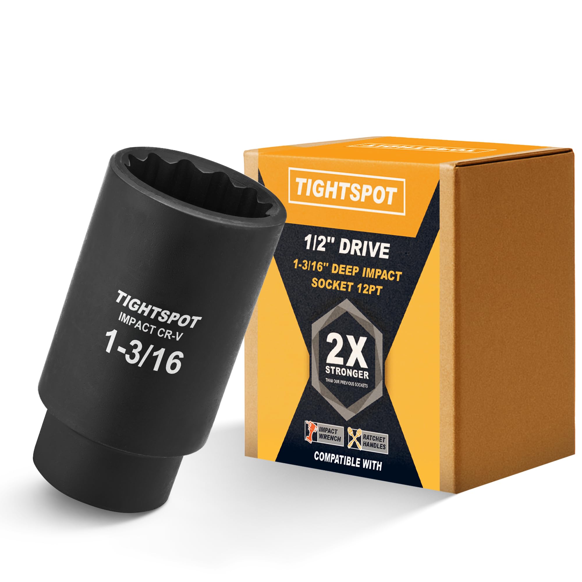 TIGHTSPOT 1/2" Drive 1-3/16 Inch Deep Impact Socket, 12-Pt, CRV Steel