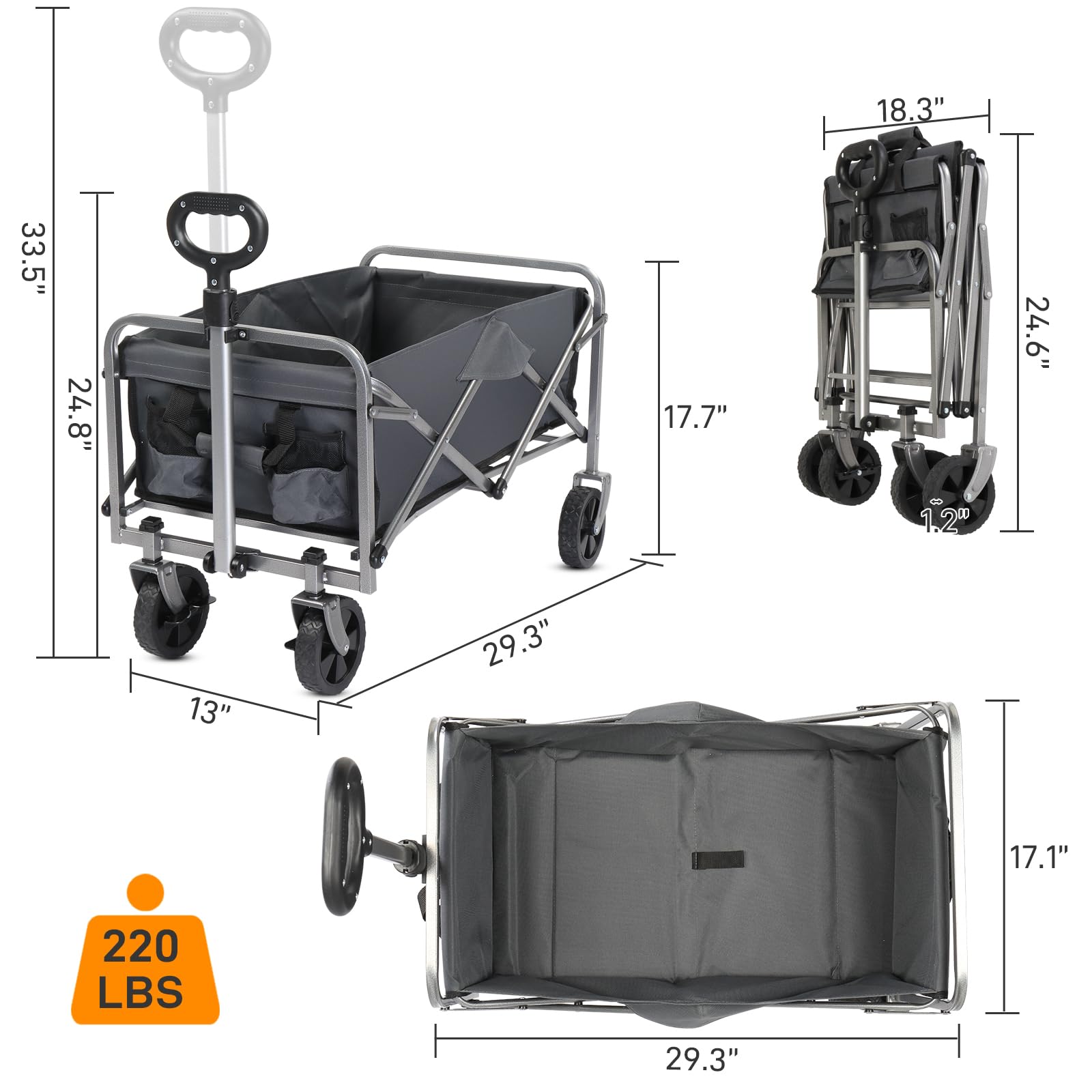 Garden Folding Cart with 4 Wheel, for Carrying Various Items, Multifunctional Tool(29.33