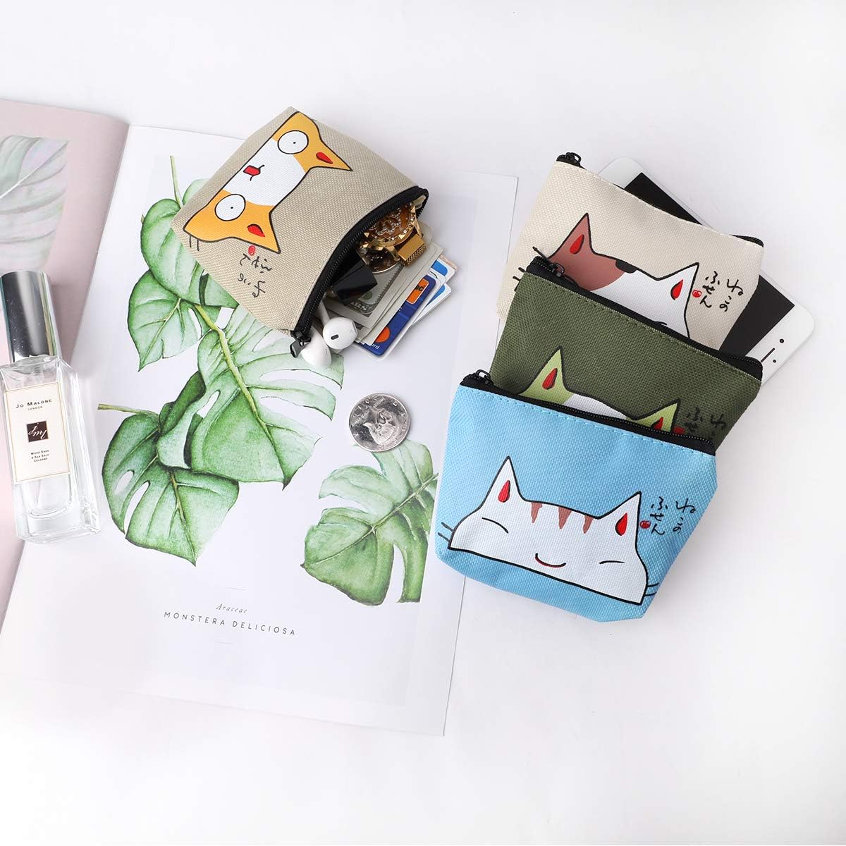 iSuperb 4pcs Canvas Coin Purse with Zipper Mini Wallet Coin Bag Cute Animal Change Cash Bag Small Purse Pouch for Women Girls Children Exquisite Present - Image 3