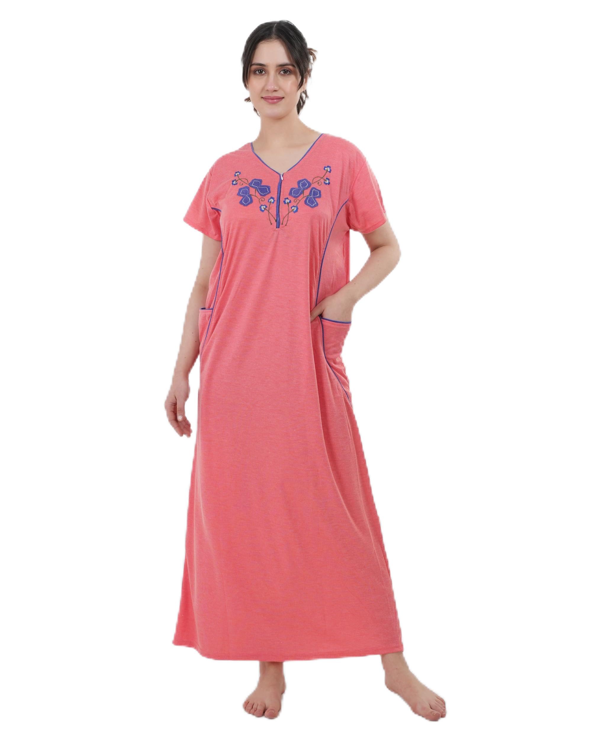 awani trends Women's Half Sleeve Hosiery Cotton with Pocket, Nursing, Feeding, Maternity Nighty - Zip Opening at Bust - Before and After Baby Multipurpose Night Dress-picture-32
