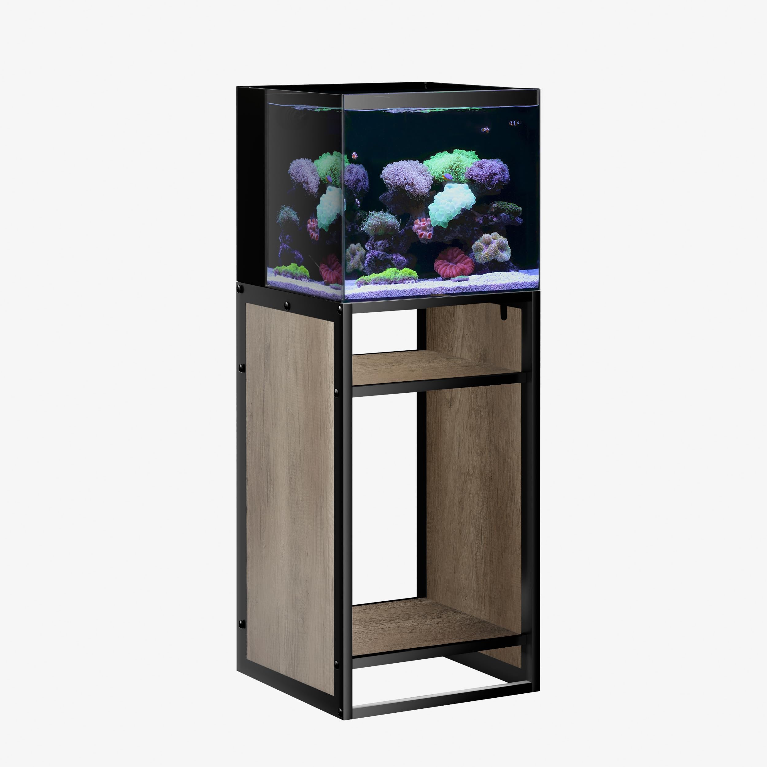 LANDEN Metall-Aquariumständer für 20 Gallonen Aquarium, Beige Eiche | 45 x 45 x 80 cm; 3-stöckiger Metallrahmen, Holzregale