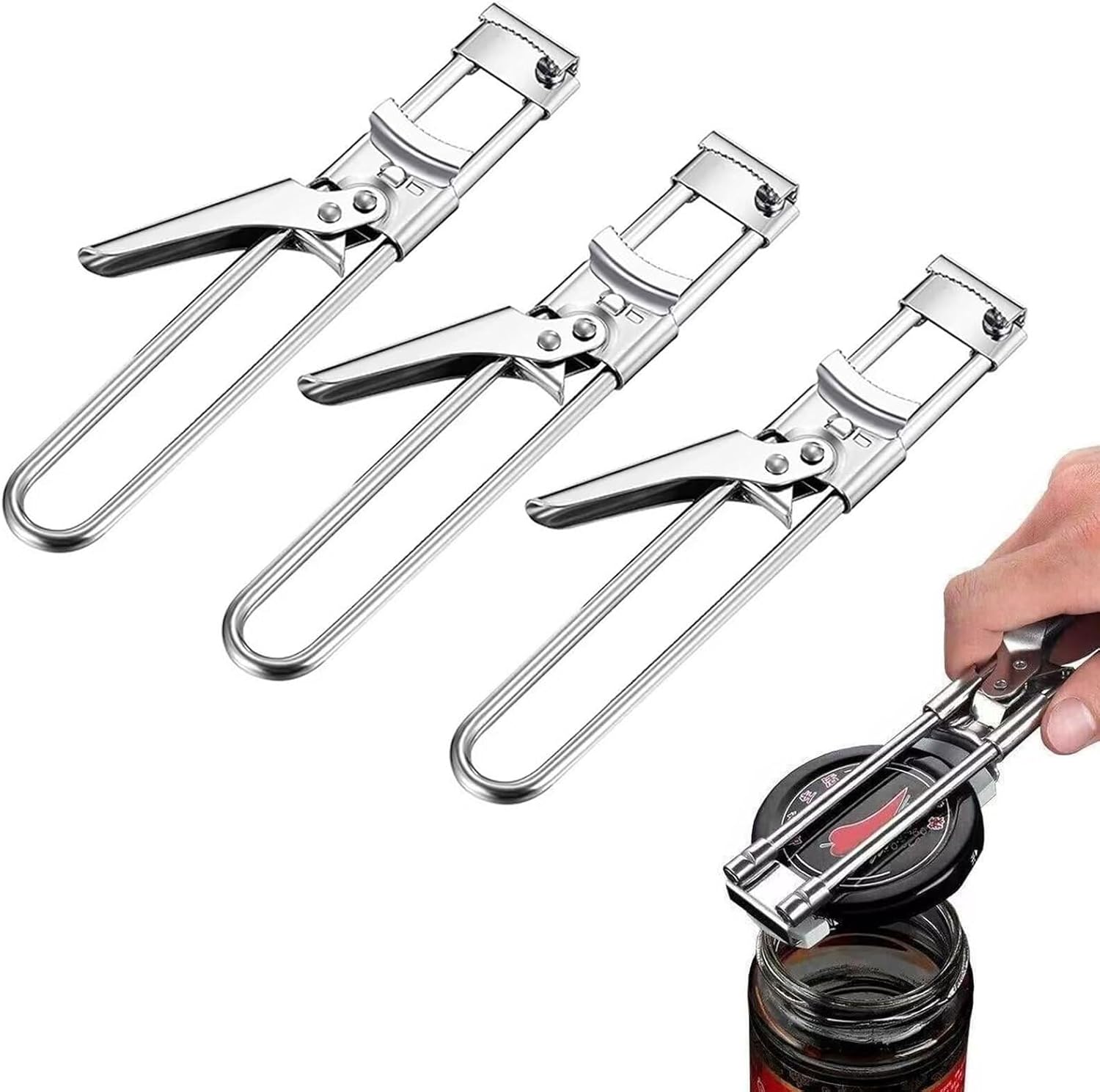 Adjustable Stainless Steel Jar Opener, Extended 9 inch Jar Opener for Weak Hands, Multifunctional Lid Gripper Bottle Opener with Handle, Easy Open Kitchen Tool for Seniors and Kids(3 Pcs)
