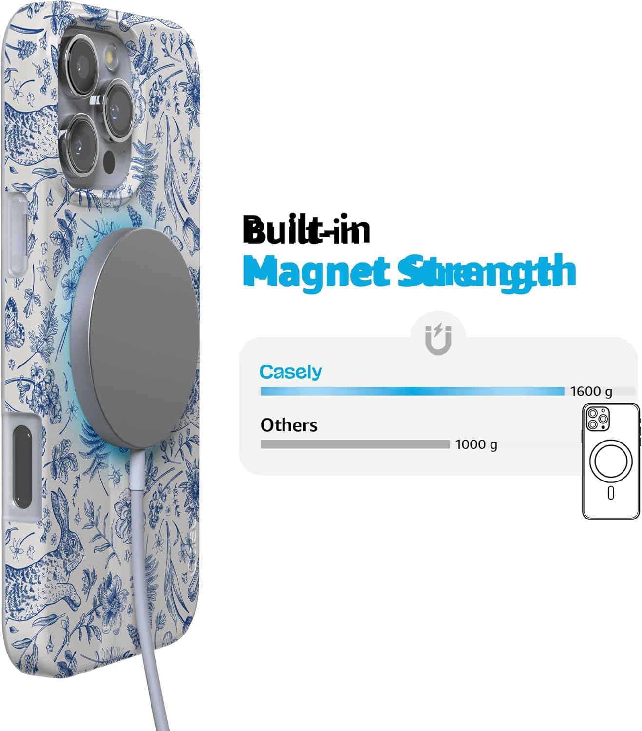 Casely iPhone 16 Pro Case | Hop & Bloom | Bunny Toile | Compatible with MagSafe | Classic Ultra Slim Design