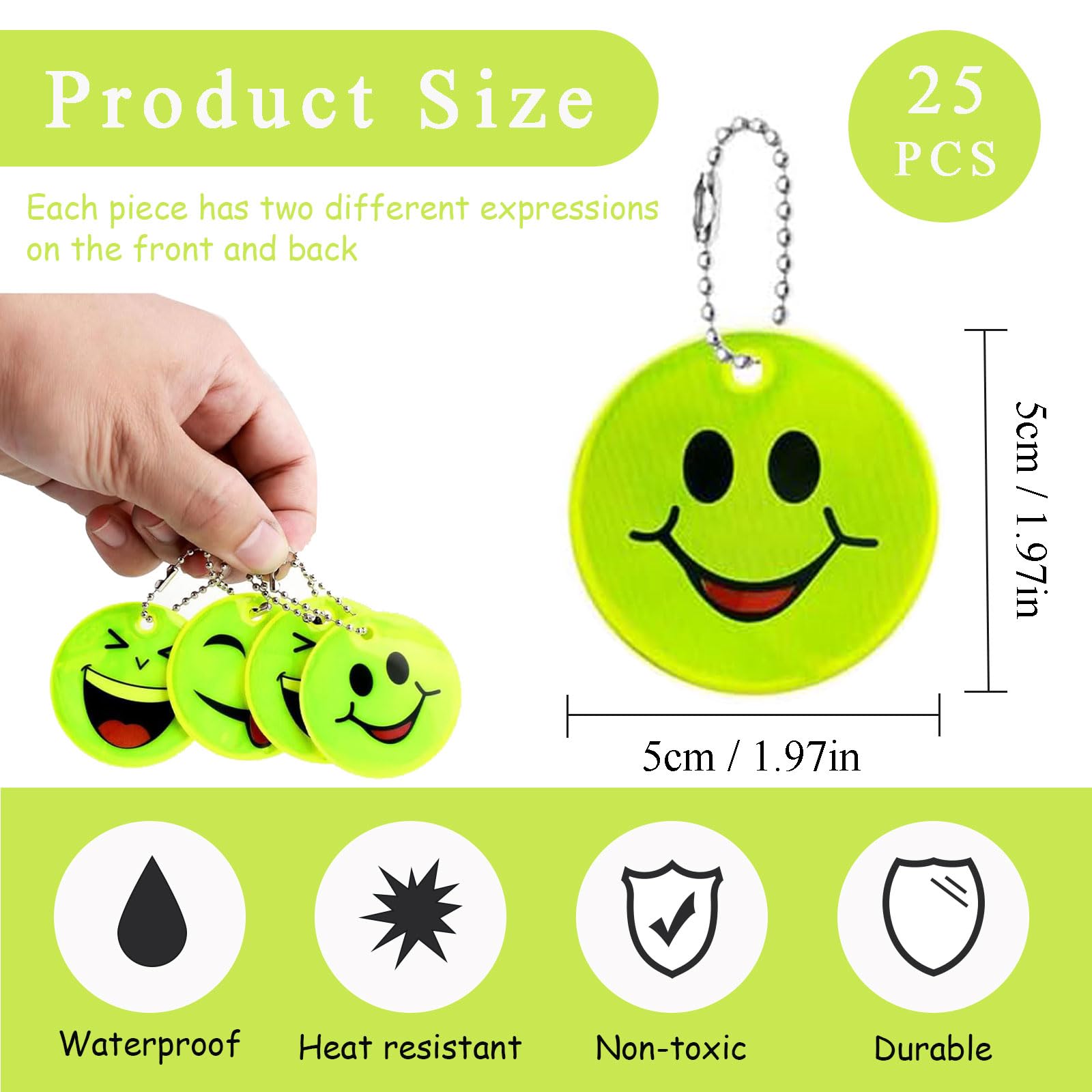 Veiligheidsreflectorhanger, ESYFOR 25 stuks reflectoren voor kinderen met schattige emoticonpatronen Reflectorhanger sleutelhanger voor kinderen voor schooltas rugzak fietsen wandelen hardlopen