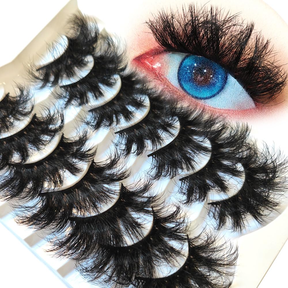 7 Pairs 25mm Fluffy Eyelashes 6D Faux MInk Dramatic Look Eye Lashes Long Thick Fulll Strip Black Band