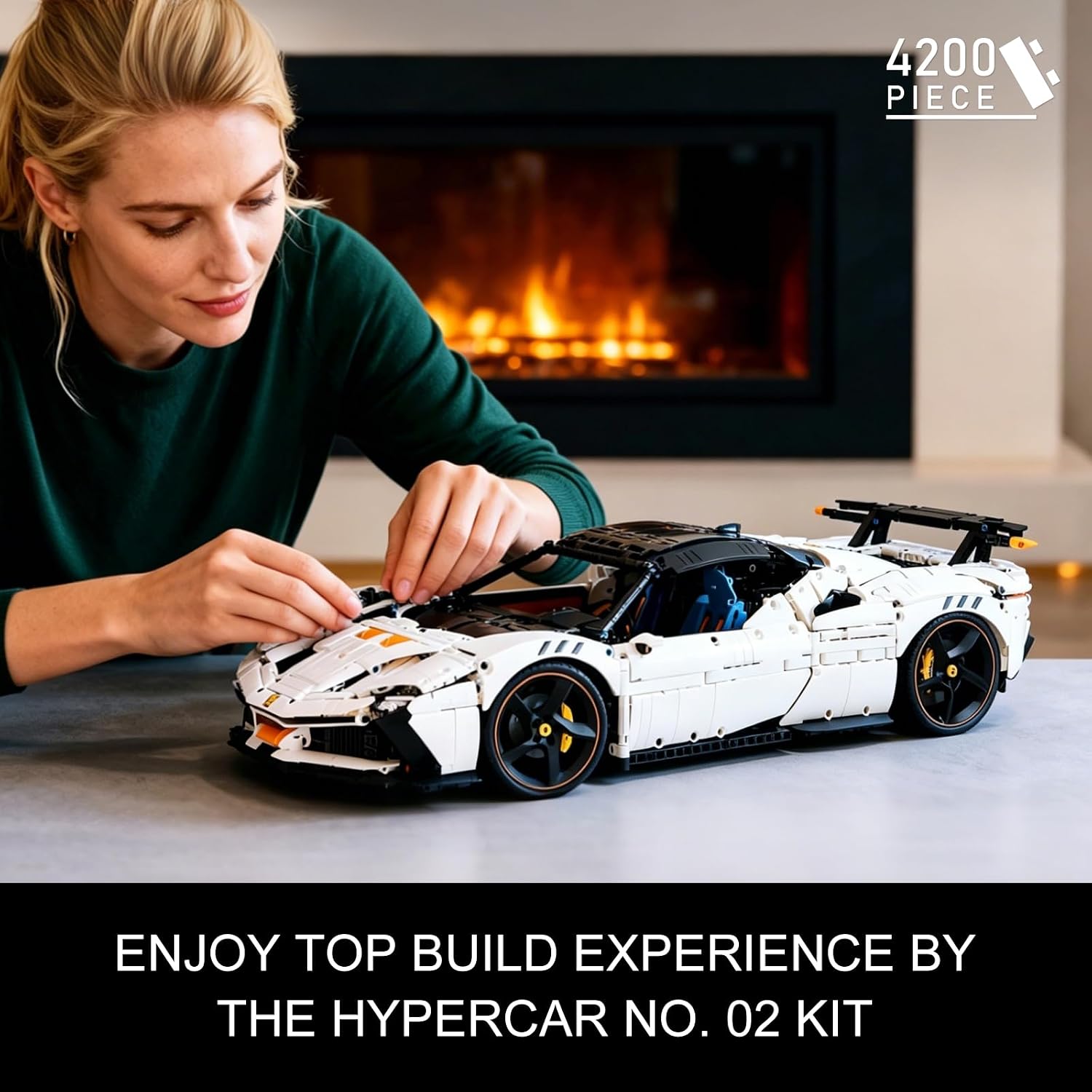 Hypercar No. 02 Model Car Kit, Building Set for Adults, Collectible 1:8 Scale Sports Car Advanced Vehicle MOC Replica, with Realistic Features to Build and Display, Gift for Birthdays