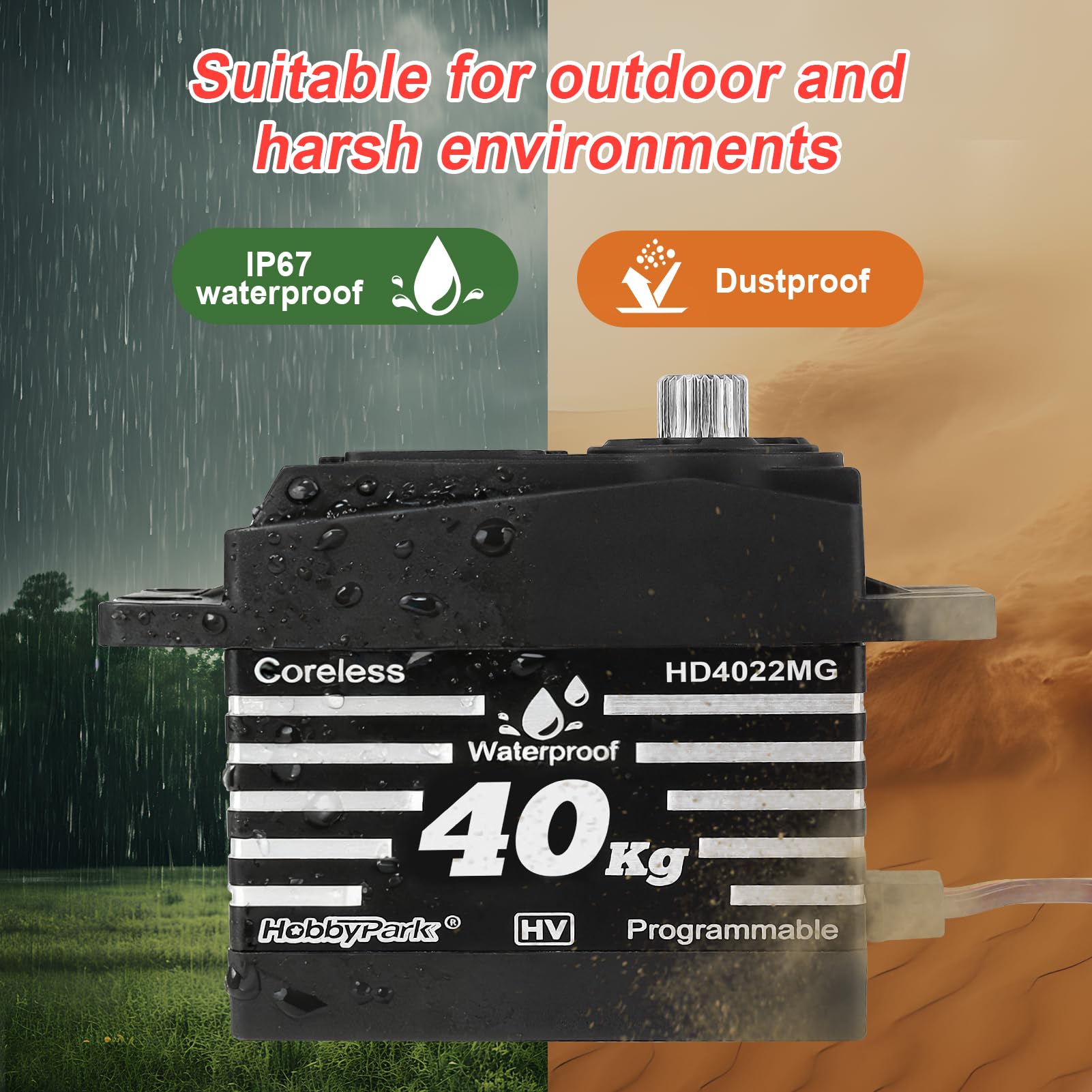 HobbyPark Impermeabile Alta Coppia 40kg RC Sterzo Servo Coreless Motore Standard Size Servi Metal Gear HV 4.8-8.4V per 1/8 1/12 1/10 RC Crawlers Auto Camion Buggy Robot Angolo di Controllo