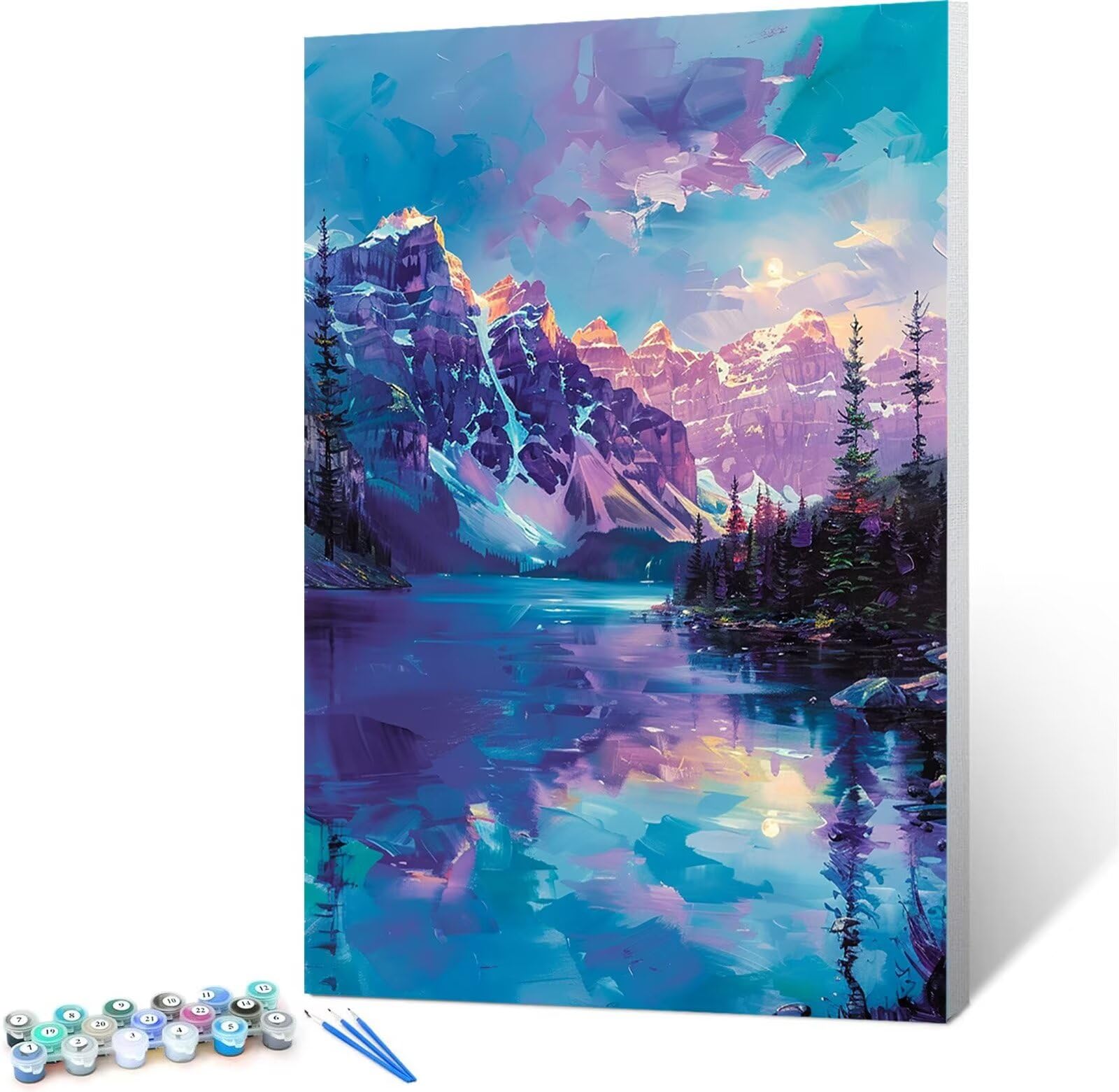 Peepezo Landschaft Malen nach Zahlen, Berge DIY handgemalte Kits, Acrylpigment-Kunstwerk für Heimdekoration, Leinwand, Malerei, Geschenk für Erwachsene, Anfänger, Kinder, 60x80cm (mit Rahmen)