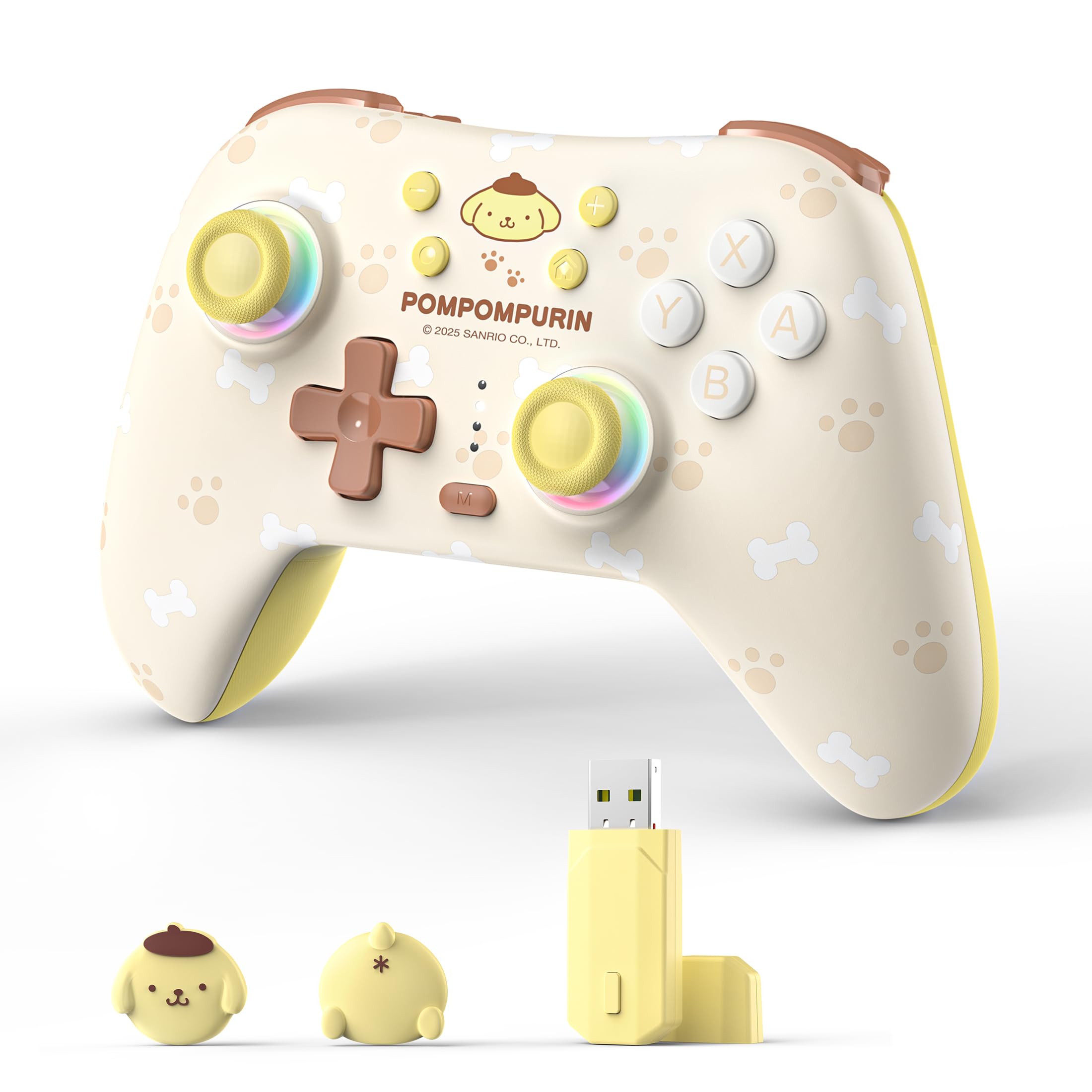 Kuitmor Controller Pro Giallo per Switch, Gamepad Wireless Carino con Effetto Hall Anti-drifting per Switch 2/Switch/OLED/Lite, PC/Steam, Android, iOS, Bluetooth + Cablato (Con Ricevitore)