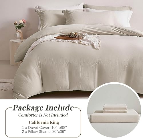 Miniatura 7 de MILDLY Juego de funda de edredón color gris avena, 100% microfibra lavada, súper suave, tamaño California King, transpirable y ligero, juego de cama