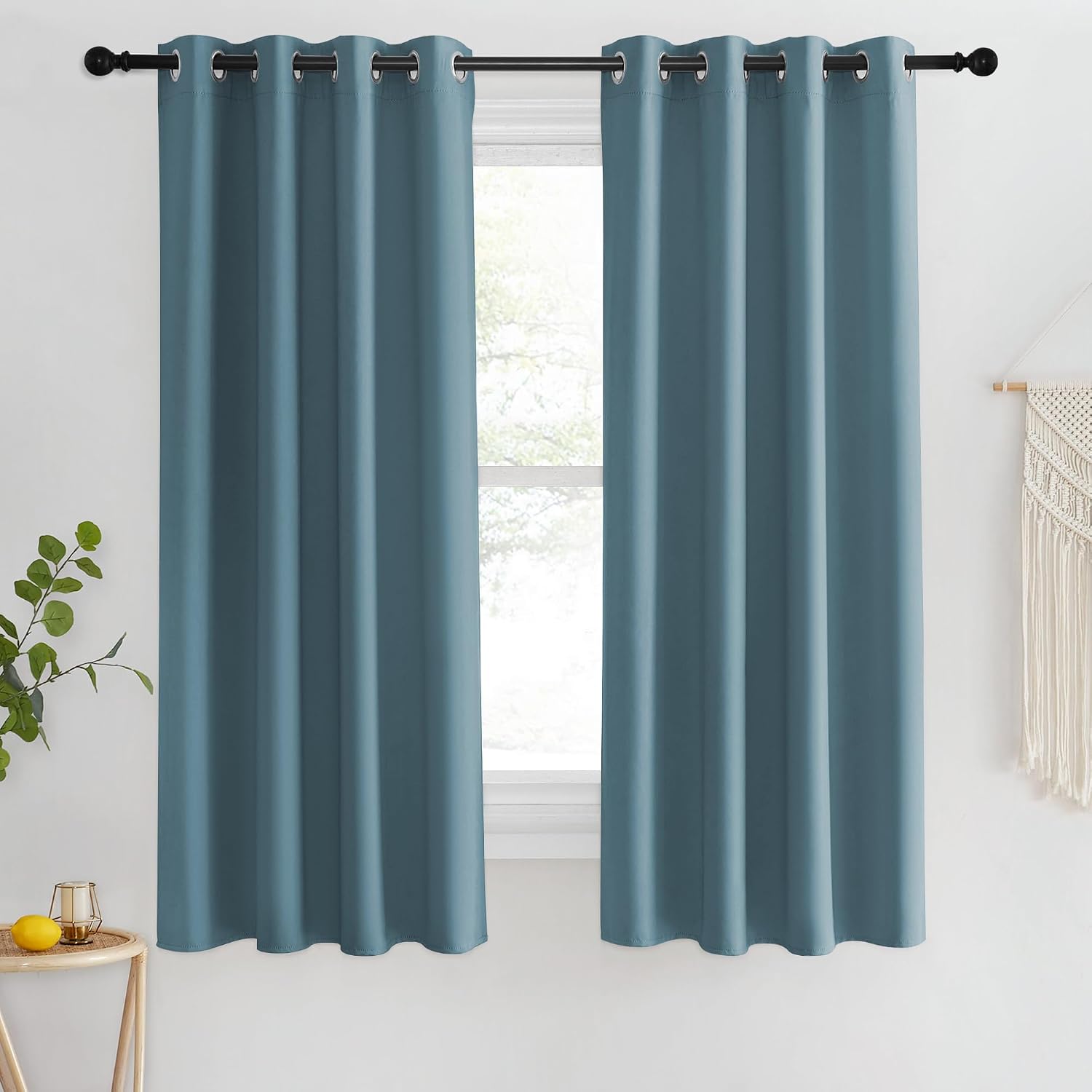  Blackout Short Curtain 63 inches Long for Windows, Thermal Insulated Curtain Grommet Room Darkening Window Treatment for Bedroom/Living Room, 1 Panel, W46 x L63, Smoky Blue