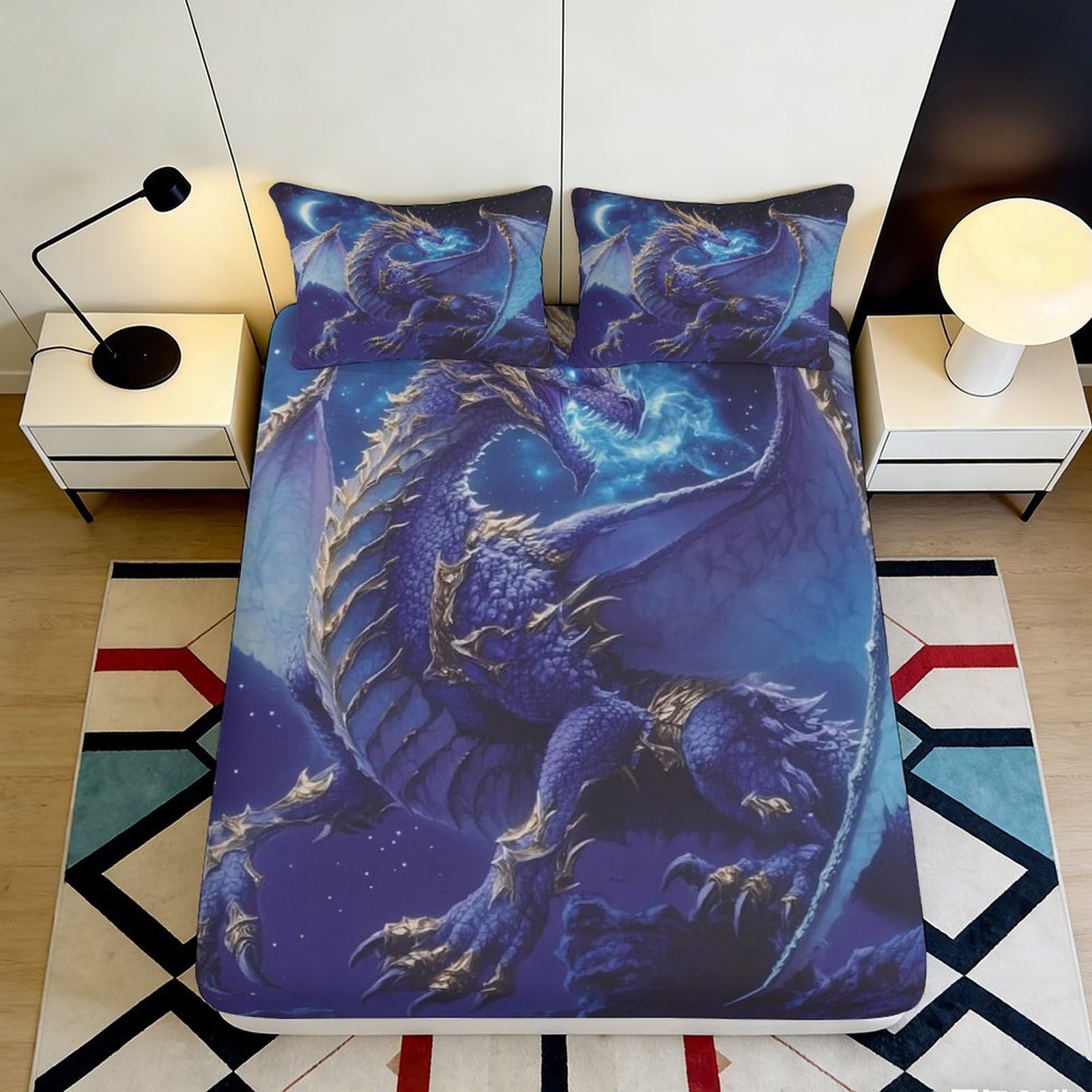 Jqzkxnhpbr Style-3 3D Printed Blue Dragon Fitted Sheet Microfiber Soft Breathable Night Fantasy Bed Cover For Bedroom Guest Room Decor 90X200x25cm