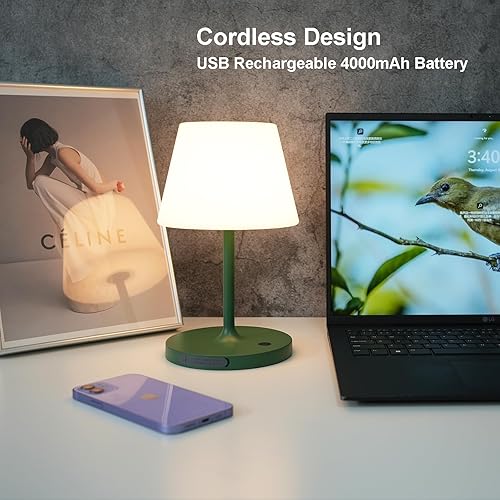 Miniatura 14 de Lámpara de mesa para exteriores, inalámbrica recargable por USB, 4000 mAh, LED de 2700 K, regulable al tacto, portátil, funciona con pilas, IP44