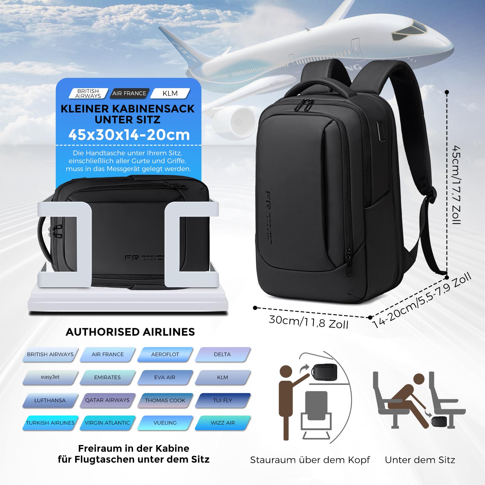 FENRUIEN Erweiterbarer Laptop Rucksack 15.6 Zoll 19L-27L 1800D Business Reise Backpack Laptop Tasche für Herren Damen Mädchen Teenager mit Laptopfach & USB-Ladeanschluss (Schwarz)