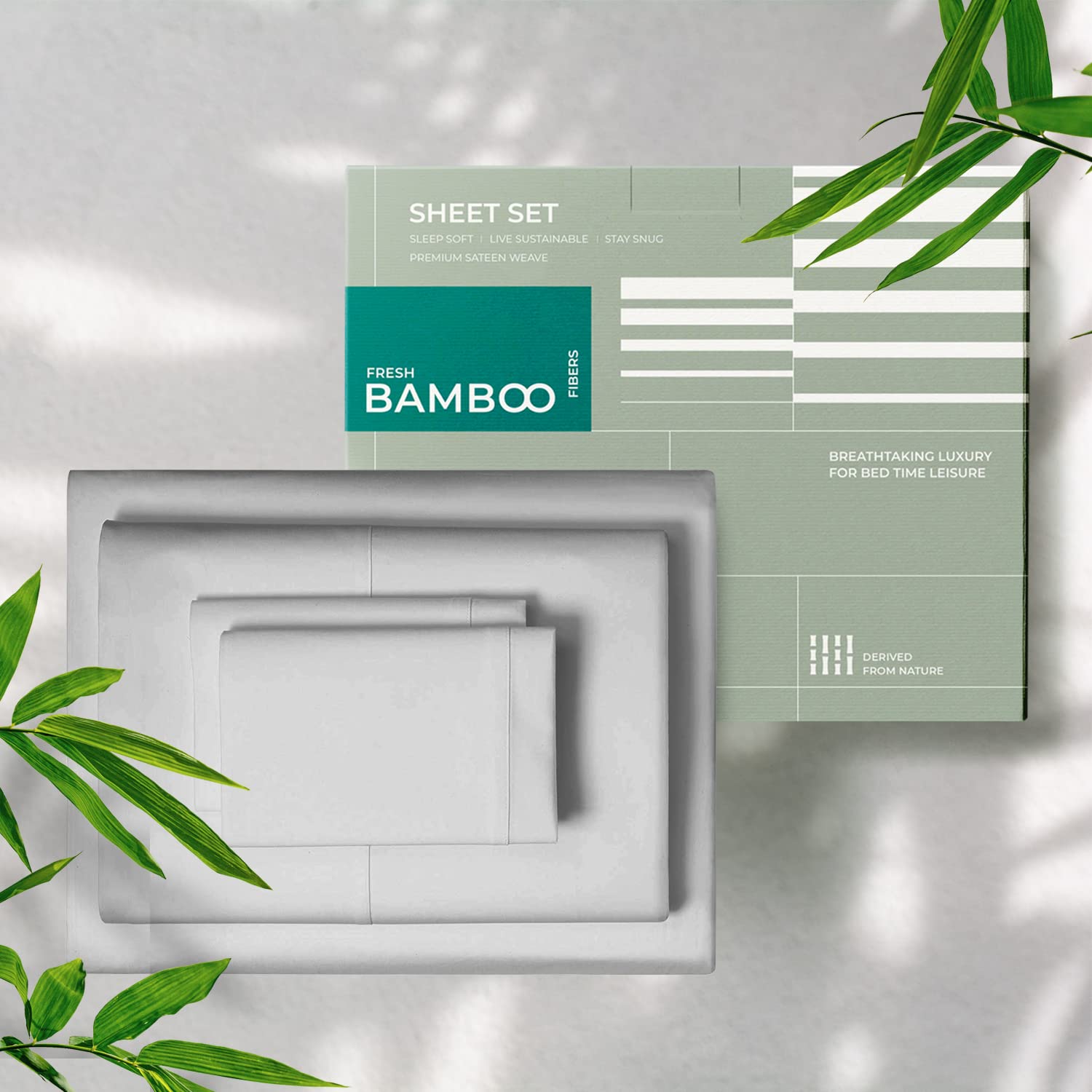 THREAD SPREAD Viscose from Bamboo Sheets, 4 Piece Set, Sheets for Cal King Size Bed, with Deep Pocket Fitted Sheet, Soft & Cooling Luxury Sheets, Light Grey Sheets (Cal King, Light Grey)