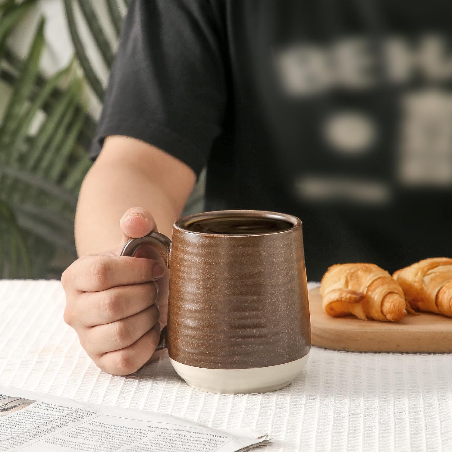 HASENSE Porcelain Coffee Mugs Set of 4-15 Ounce Large Ceramic Coffee Cups Set with Handle for Latte, Tea, Cocoa and Hot Chocolate, Brown Coffee Mugs for Men and Women, Microwave Safe - Image 4