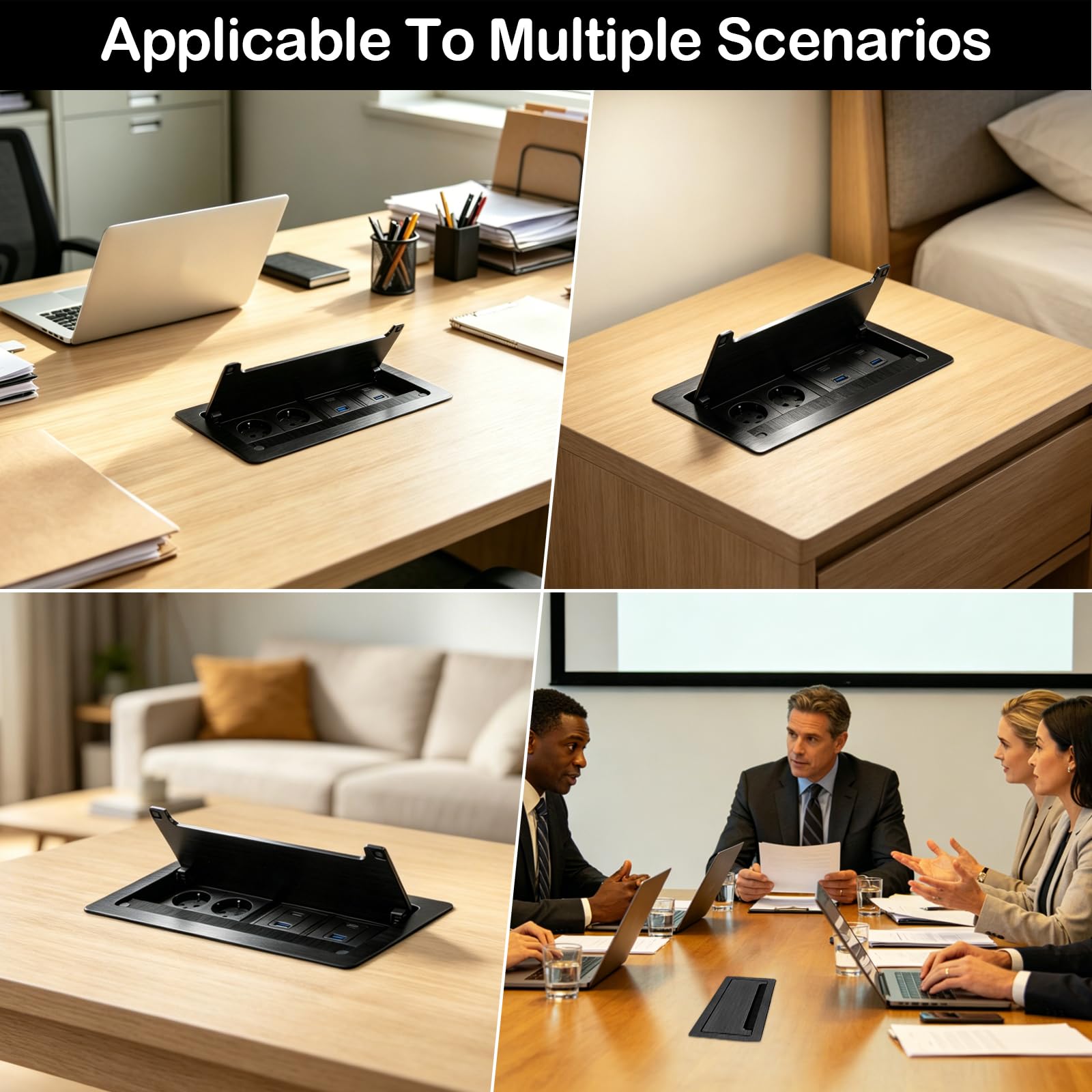 Prise Encastrable en Aluminium avec 2 Prises de Courant, 2 Ports USB-C PD 30W et 2 Ports USB-A, Multiprise Encastrable pour Cuisine, Plan de Travail et Bureau, 1.8M Câble