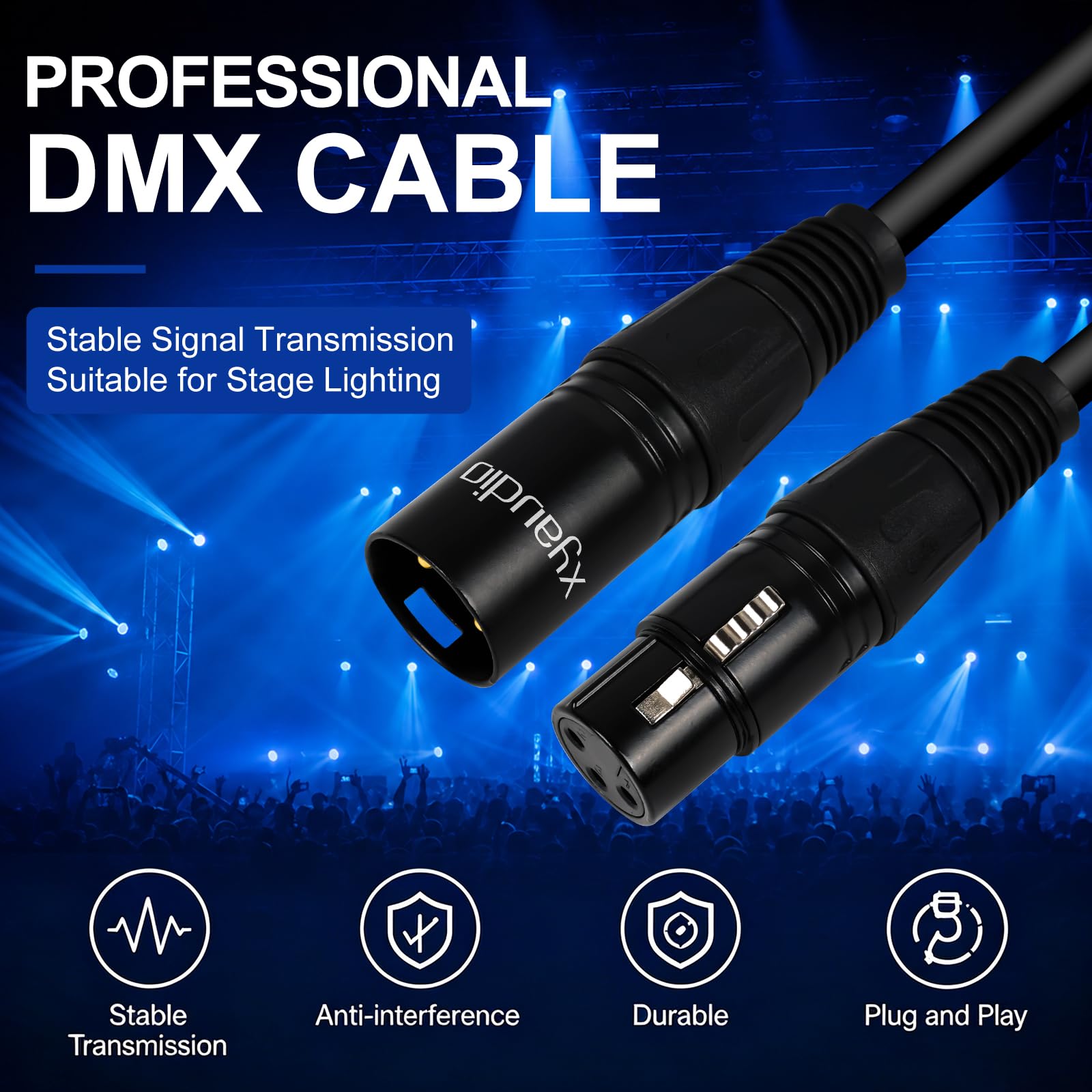 Lot de 4 câbles DMX vers DMX, XLR mâle vers femelle à 3 broches 110 Ohm, câble d'éclairage de scène DMX pour lumière DJ, têtes mobiles, boîtes PAR, variateur, 3 m