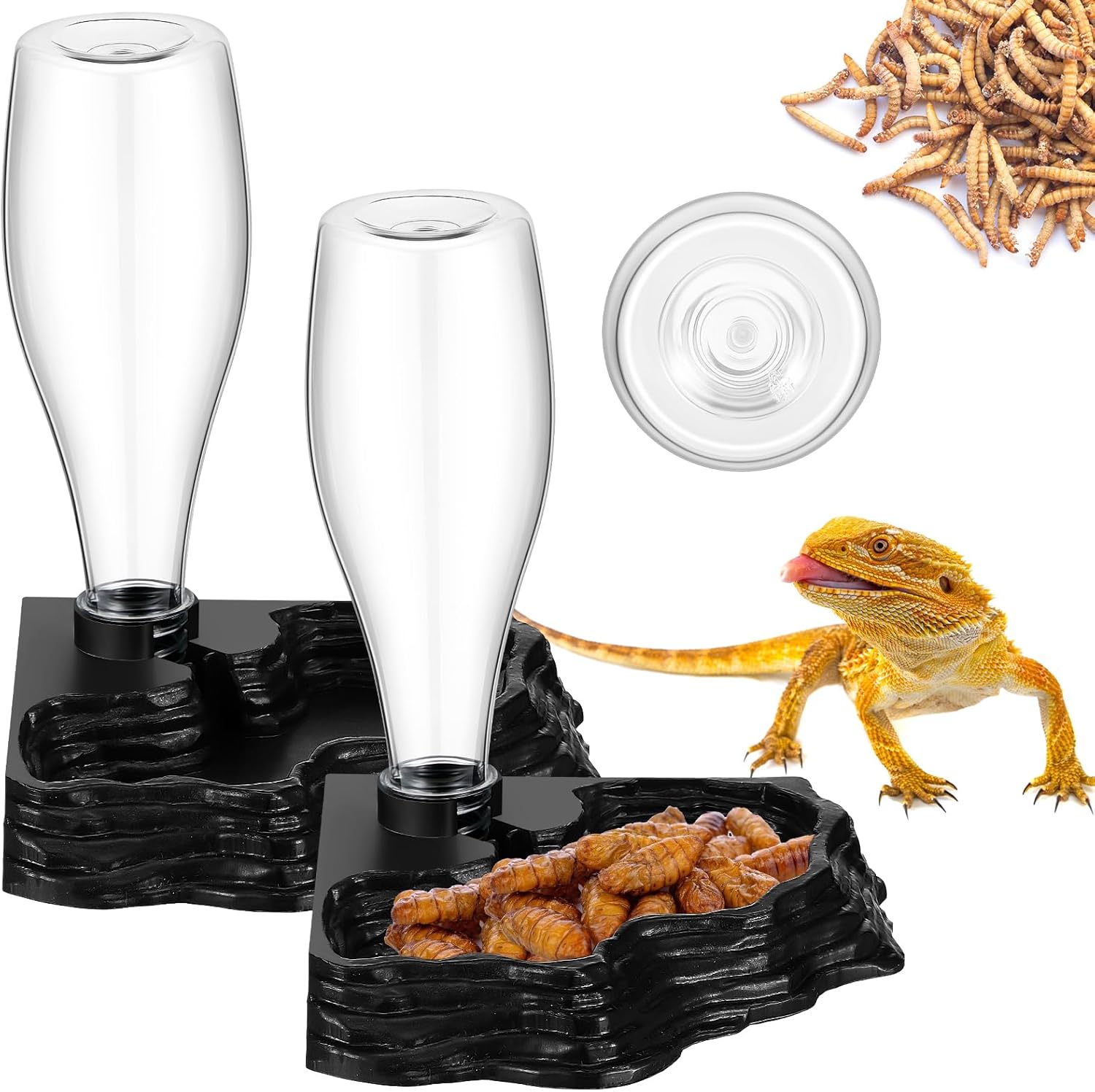 Mumufy Reptile Water Feeder, 2 Pack, Automatic Water Dispenser, 13.5Oz, for Bearded