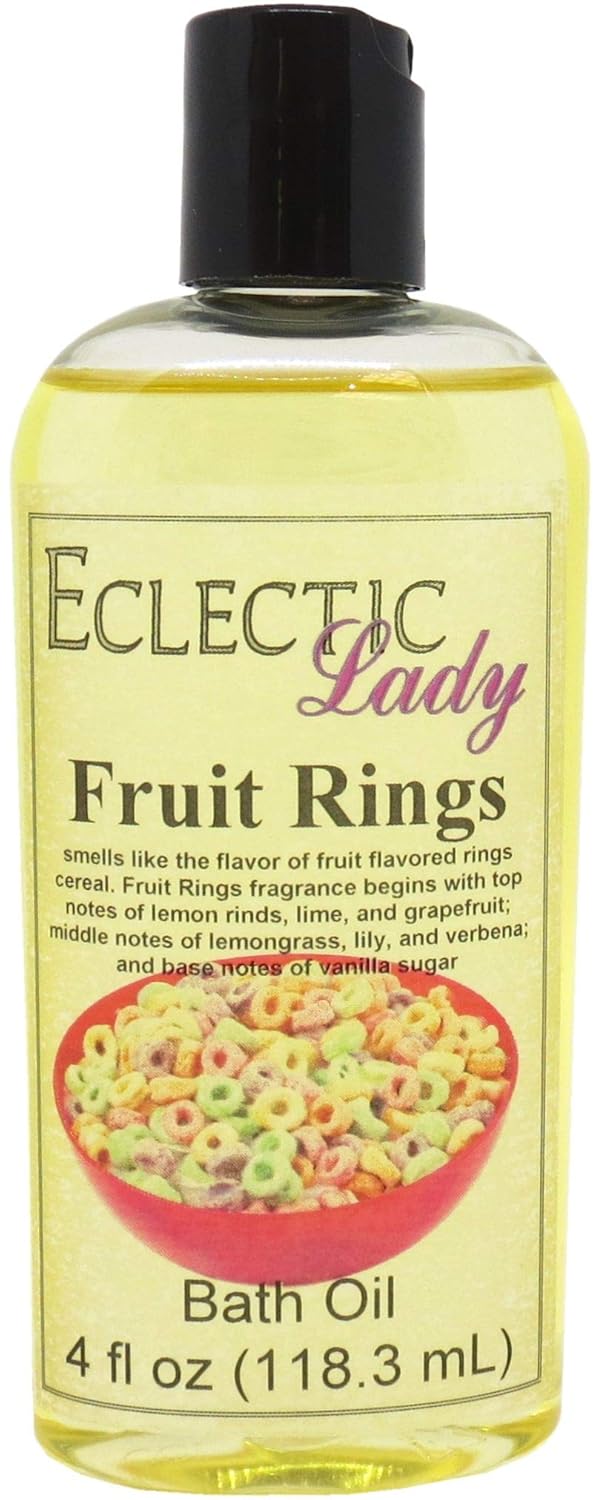 Fruit Rings Bath Oil - Scented Body Oil - Relaxing & Moisturizing Bathing Oil - Fragrance Body Oil For Dry & Rough Sensitive Skin - 16 oz