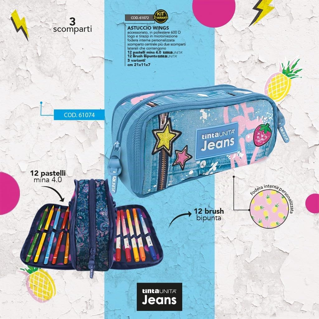 Tinta Unita TRACOLLINA Astuccio Modello Wings Accessoriato Jeans - Pool Over - GenZ PIEN