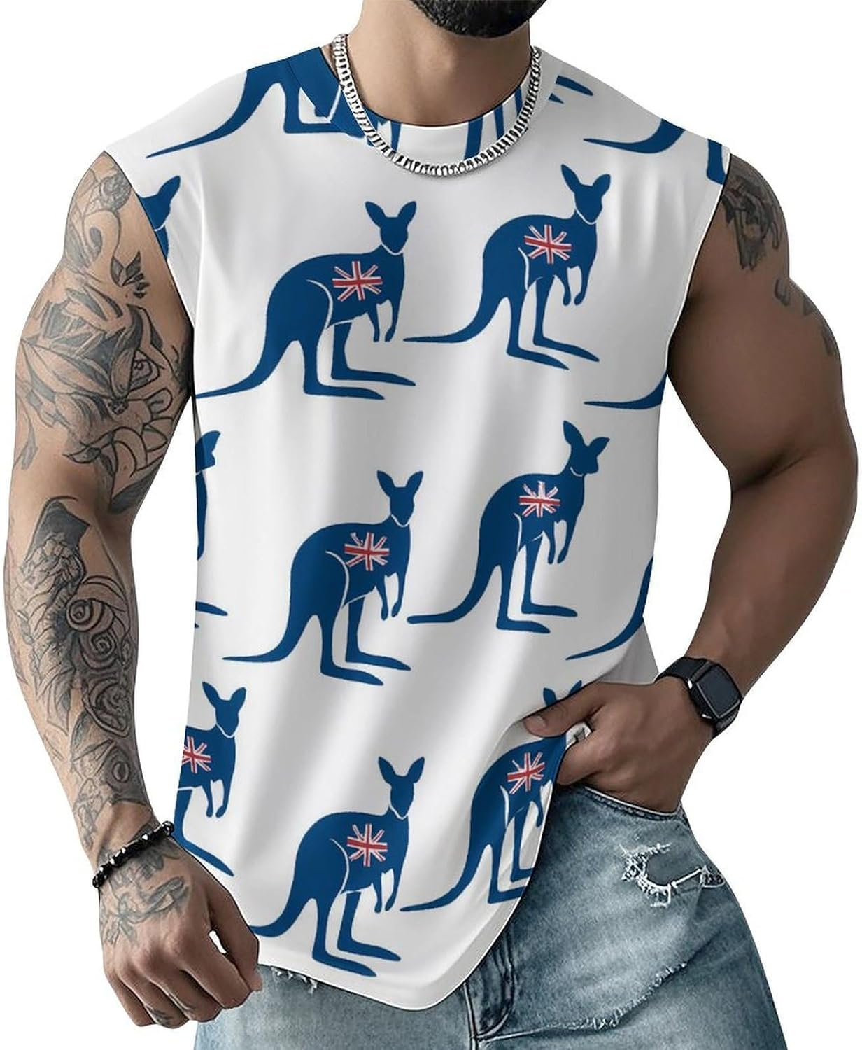 Kangarooes and UK Flag Men Summer Sleeveless Crew Neck Top 5XL